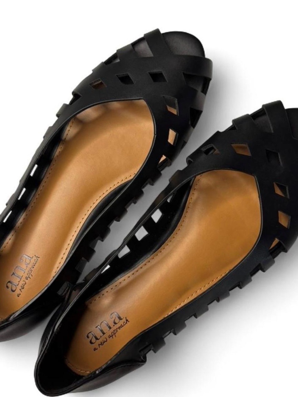 a.n.a Black Cutout Slip-On Flats with Tan Insole Jelly Shoe